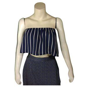 Navy/White Striped Yoke Crop Top